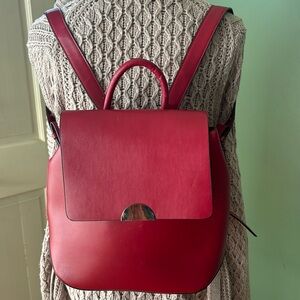 Women’s  Zara Basic Collection red leather small casual gorgeous backpack bag